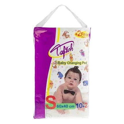زیرانداز یکبار مصرف تعویض کودک تافته اندازه 60x40 سانتیمتر سایز کوچک (S) کد 525200، بسته 10 عددی به اضافه 2 عدد رایگان