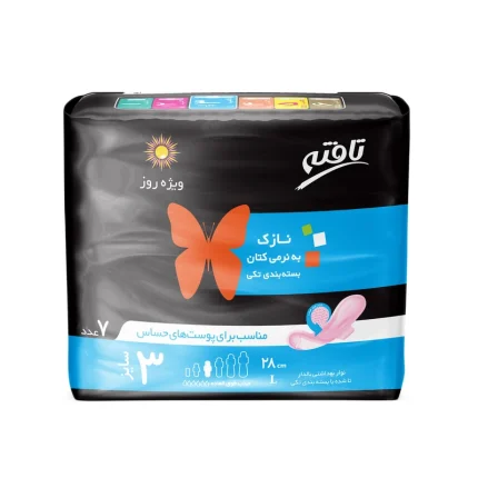 نوار بهداشتی روز تافته مدل Single Pack-2، سایز L با ضخامت نازک، لایه رویی مشبک کتانی با جذب خیلی زیاد، بسته 7 عددی، ضد حساسیت، آنتی باکتریال، ضد بو، مناسب پوست حساس، بالدار